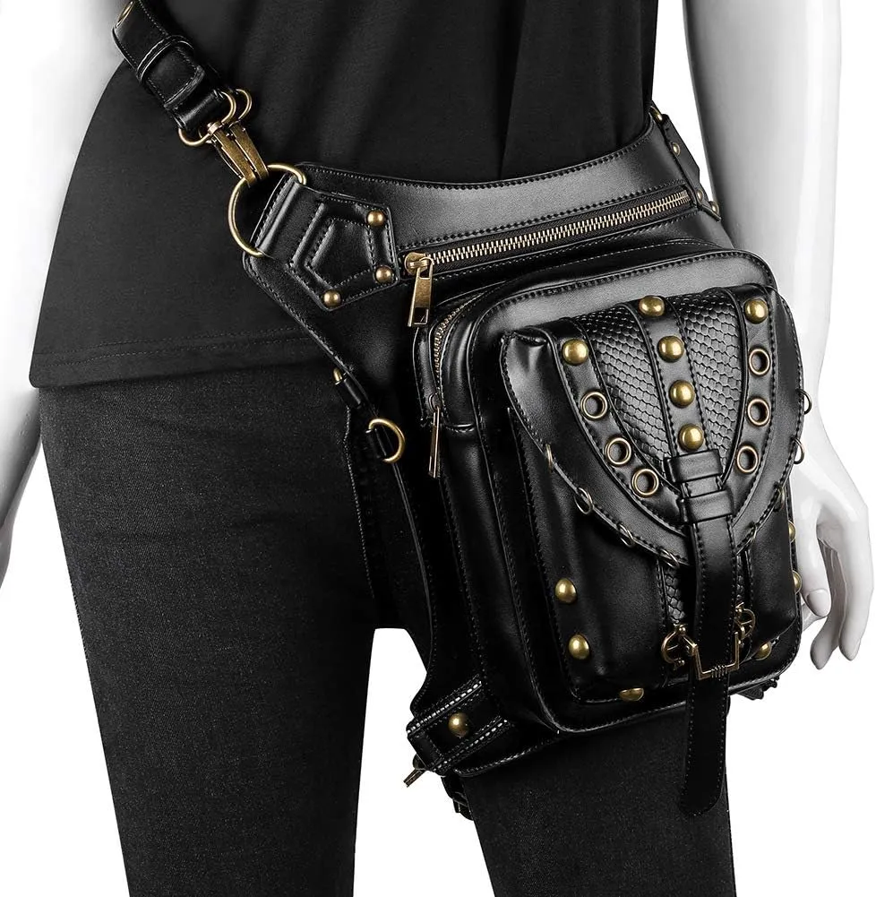 Vintage Rock Gothic Shoulder Waist Leg Thigh Holster Bags PU Leather Fanny Bag