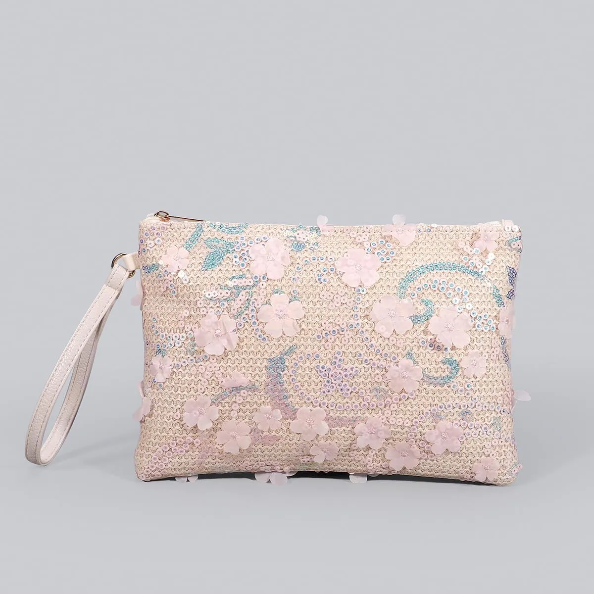 Women Floral Embroidery Beaded Clutch Purses, Woven Wristlet Sequin Summer Purse,Evening Bag for Formal Beach Party Wedding
