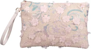 Women Floral Embroidery Beaded Clutch Purses, Woven Wristlet Sequin Summer Purse,Evening Bag for Formal Beach Party Wedding