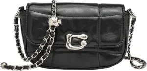 Women's Leather Crossbody Purse with Chain Strap Commuter Shoulder Bag