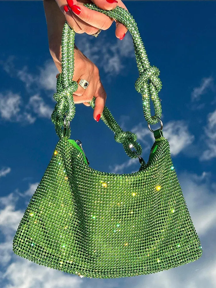 Women's Rhinestone Knotted Zipper Bag
