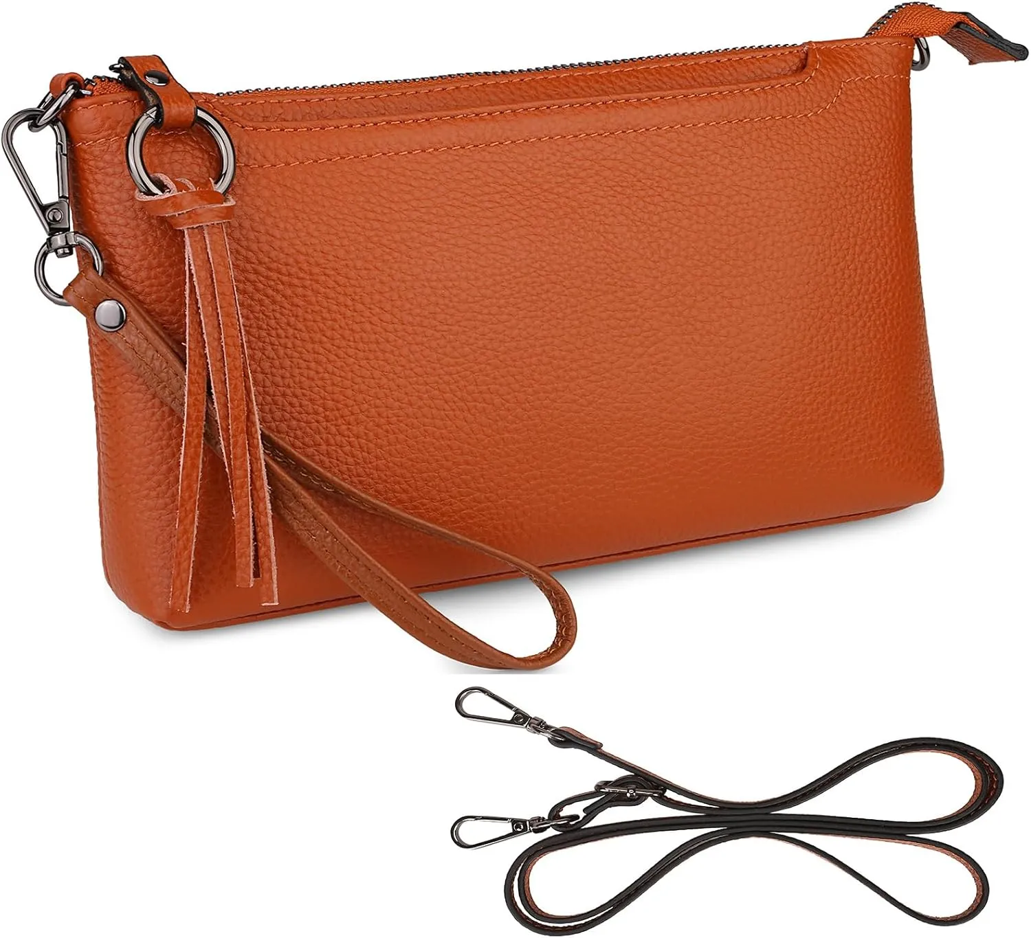 YALUXE Women's Genuine Leather Wristlet Purses Envelope Style Clutch Handbags with Crossbody Strap