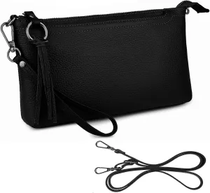 YALUXE Women's Genuine Leather Wristlet Purses Envelope Style Clutch Handbags with Crossbody Strap