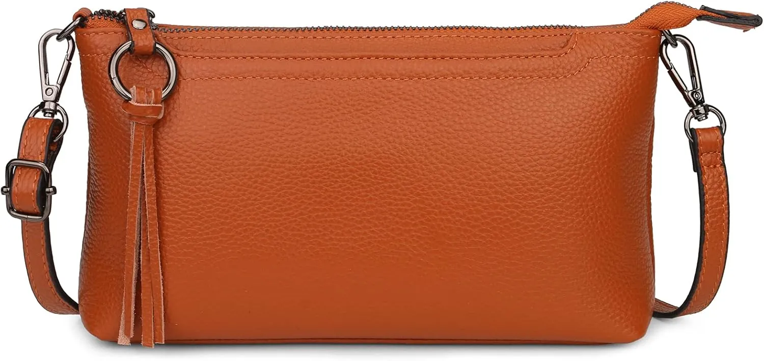 YALUXE Women's Genuine Leather Wristlet Purses Envelope Style Clutch Handbags with Crossbody Strap